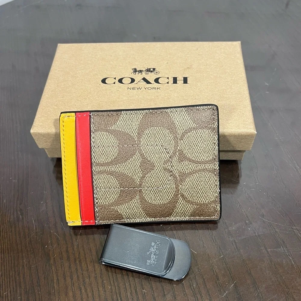 COACH monogram money clip 5 card slot wallet nib